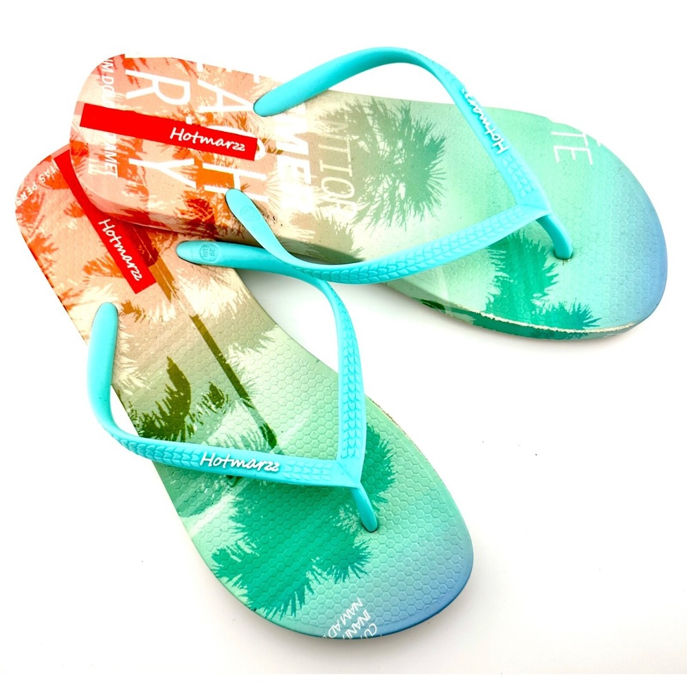 HOTMARZZ Thong Flip Flop Sandals Women's Size 8 Turquoise Blue Tropical EUC